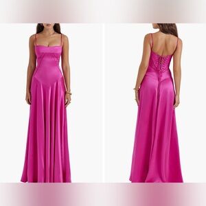 Anabella Lace-Up Satin House of CB Dress in Fuschia Pink